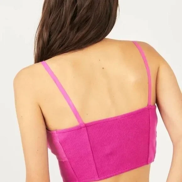 Free People Have My Heart Raspberry Sherbert Stretch Crop Tank Top Bralette M﻿﻿﻿ - Picture 3 of 10